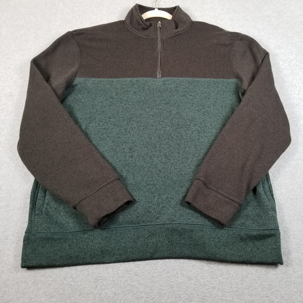 Sonoma Sweater Mens XL Green Brown 1/4 Zip Pullover Fleece Lined Pockets Winter